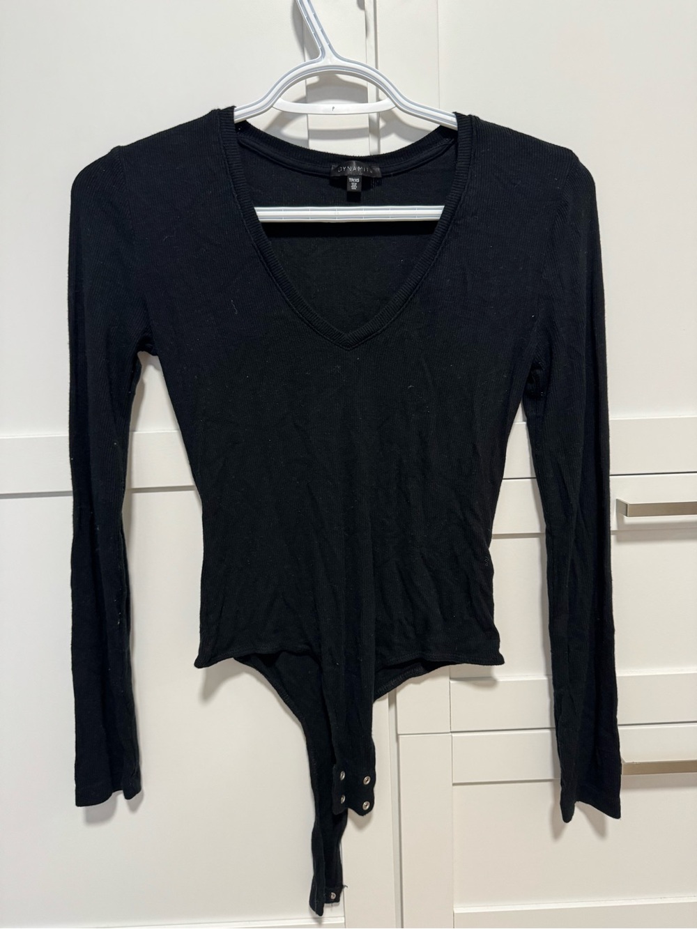 Dynamite Black V-Neck Long Sleeve Bodysuit